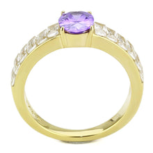 Load image into Gallery viewer, MT 1463 IP Gold(Ion Plating) Stainless Steel Ring with Oval Center Crystal in Tanzanite &amp; Clear Baguettes
