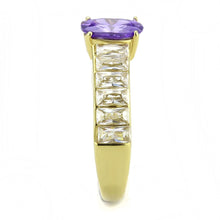 Load image into Gallery viewer, MT 1463 IP Gold(Ion Plating) Stainless Steel Ring with Oval Center Crystal in Tanzanite &amp; Clear Baguettes
