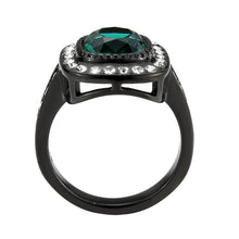 Load image into Gallery viewer, MT 2183 IP Black (Ion Plating) Stainless Steel Ring with Crystals in Blue Zircon - Halo Clear Crystals December Birthstone
