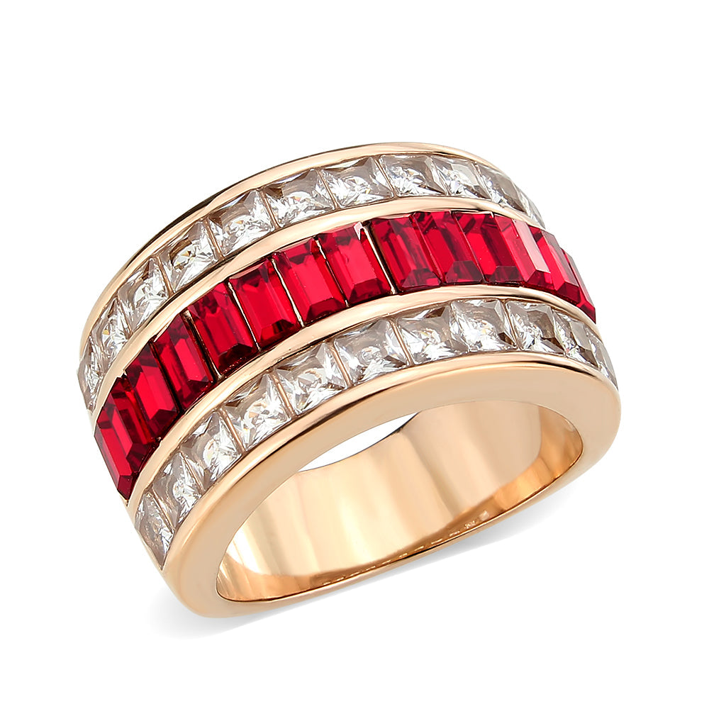 MT3283 - IP Rose Gold(Ion Plating) Stainless Steel Ring with Top Grade Crystal in Red Newest