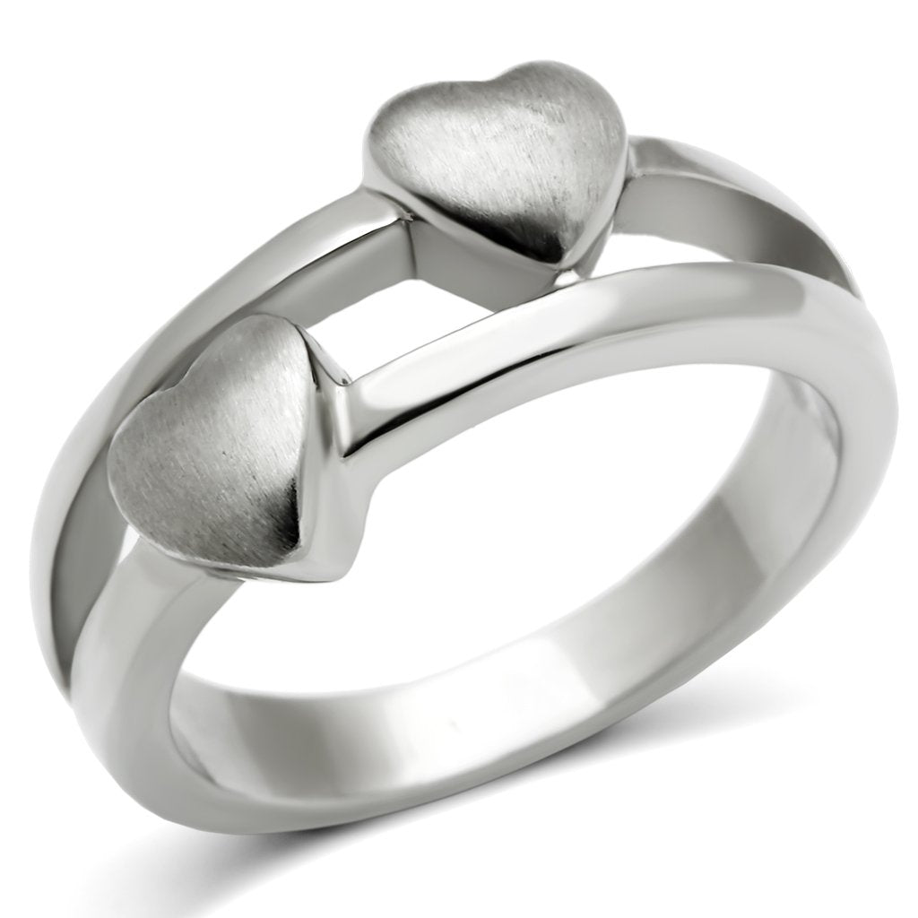 MT 893 High Polished Stainless Steel Double Band Double Hearts