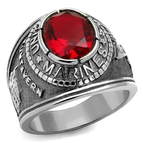 MTA 307414 Men's U.S. Marines stainless steel ring - High Polished Finish with Red Crystal Newest