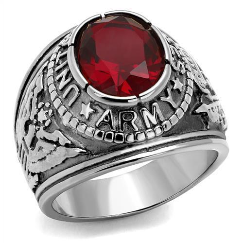 MT 607414 -  High-Polished Stainless Steel Red Crystal Ring Army Men's  Newest