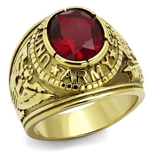 USA Military Army Stainless Steel Ring with Red Crystal