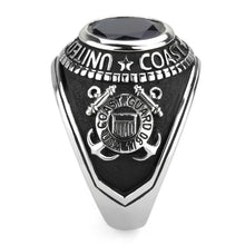 Load image into Gallery viewer, MT7273 - High polished (no plating) Stainless Steel Ring with Large Crystal in Montana/Sapphire Stunning Coast Guard -September Birthstone
