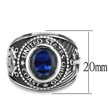 Load image into Gallery viewer, MT7273 - High polished (no plating) Stainless Steel Ring with Large Crystal in Montana/Sapphire Stunning Coast Guard -September Birthstone
