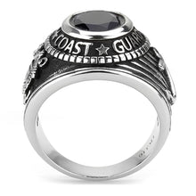 Load image into Gallery viewer, MT7273 - High polished (no plating) Stainless Steel Ring with Large Crystal in Montana/Sapphire Stunning Coast Guard -September Birthstone
