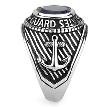 Load image into Gallery viewer, MT7273 - High polished (no plating) Stainless Steel Ring with Large Crystal in Montana/Sapphire Stunning Coast Guard -September Birthstone
