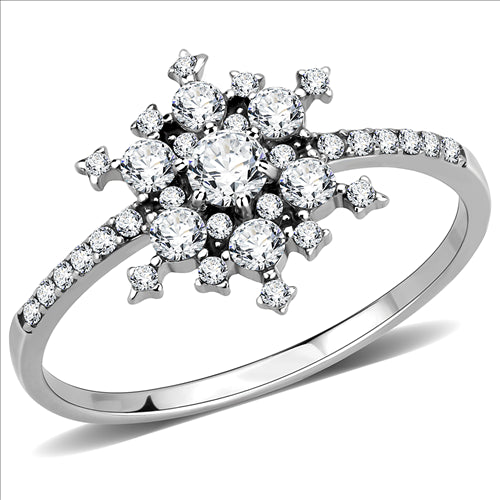 MT713 - Snowflake Stainless Steel Ring Women and Girls Clear Crystals