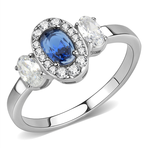 MT733 - No Plating Stainless Steel Ring with Exquisite Crystals in London Blue September Birthstone Minimalistic Petite Newest