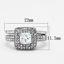 Load image into Gallery viewer, MT8801 - 1 Wedding Set - Princess-Cut Halo Engagement Ring with Matching Crystal Band - Travel Jewelry
