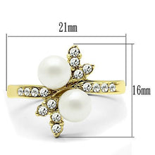 Load image into Gallery viewer, MT611 - IP Gold(Ion Plating) Stainless Steel Ring with Synthetic Pearl in White - Flower Ring April Birthstone
