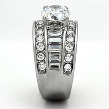 Load image into Gallery viewer, MT2321 - Stainless Steel Double Eternity Band with Baguettes Adorning 5 carat center Crystal!! April Birthstone
