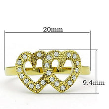 Load image into Gallery viewer, MT8931 - IP Gold(Ion Plating) Stainless Steel Ring with Top Grade Crystal in Clear - Double Heart- Gold IP Ring April Birthstone
