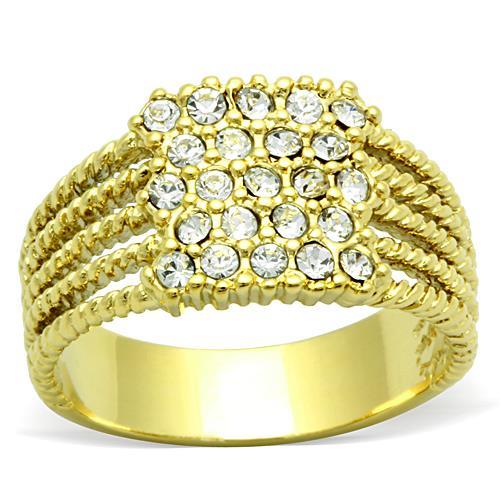 MT0041 - IP Gold(Ion Plating) Stainless Steel Ring with Top Grade Crystal in Clear Square - April Birthstone