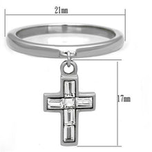 Load image into Gallery viewer, MT8341 - Cross - Stainless Steel - Charm Ring - Clear Center Crystal Round-cut with Emerald cut Baguettes on the sides
