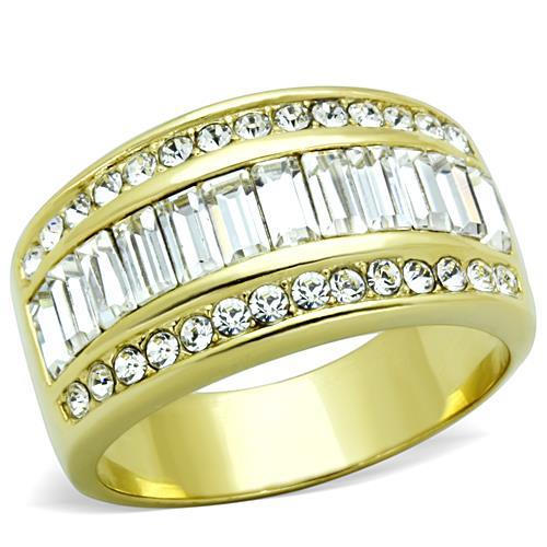 MT1651 - Gold IP Stainless Steel Ring Newest with Gorgeous Crystal Baguettes Eternity Band April Birthstone