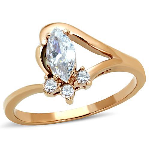 MT0951 - IP Rose Gold(Ion Plating) Stainless Steel Ring Clear Tear Drop Crystal with accenting Round Crystals - Newest April Birthstone