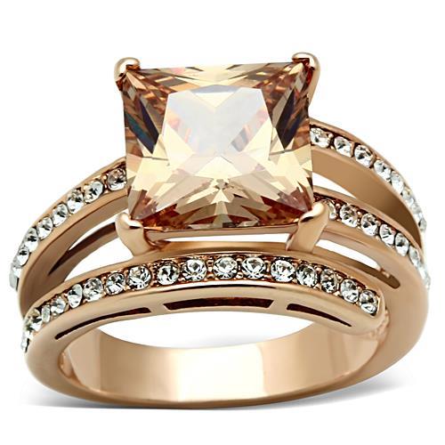 MT5661 - IP Rose Gold(Ion Plating) Stainless Steel Ring in Champagne and Clear Crystals - November Birthstone