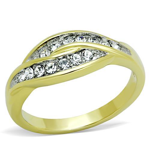 MT4071 - Two-Tone IP Gold (Ion Plating) Stainless Steel Ring with Clear Round Crystals