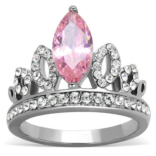 MT1771 - Pink Tiara- Stainless Steel Ring October Birthstone Crown