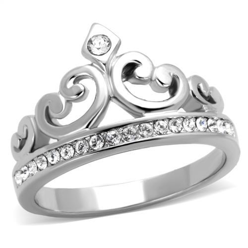 MT1281 - Clear Princess Crown - Stainless Steel Ring