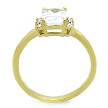 Load image into Gallery viewer, MT6781 - IP Gold(Ion Plating) Stainless Steel Ring with Crystals in Clear - Emerald Cut Center Stone- April Birthstone
