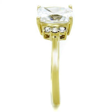 Load image into Gallery viewer, MT6781 - IP Gold(Ion Plating) Stainless Steel Ring with Crystals in Clear - Emerald Cut Center Stone- April Birthstone
