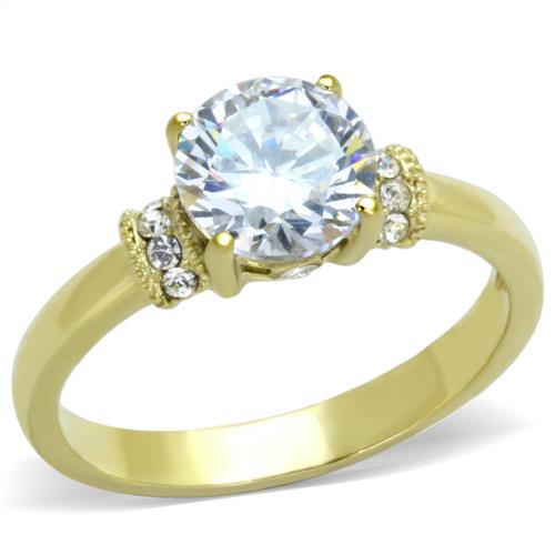 MT7781 - IP Gold(Ion Plating) Stainless Steel Ring with Clear - Sparkle Like a Duchess! Gold IP - Designer Replica April Birthstone