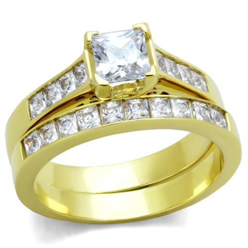 MT5981 - IP Gold(Ion Plating) Stainless Steel Ring Princess-cut (Square Brilliance) Travel Jewelry