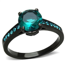 Load image into Gallery viewer, MT4102 - IP Black(Ion Plating) Stainless Steel Ring with Crystals in Teal Green
