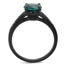 Load image into Gallery viewer, MT4102 - IP Black(Ion Plating) Stainless Steel Ring with Crystals in Teal Green
