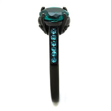 Load image into Gallery viewer, MT4102 - IP Black(Ion Plating) Stainless Steel Ring with Crystals in Teal Green
