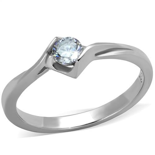 MT2402 - High polished (no plating) Stainless Steel Ring Crystal Minimalist - April Birthstone