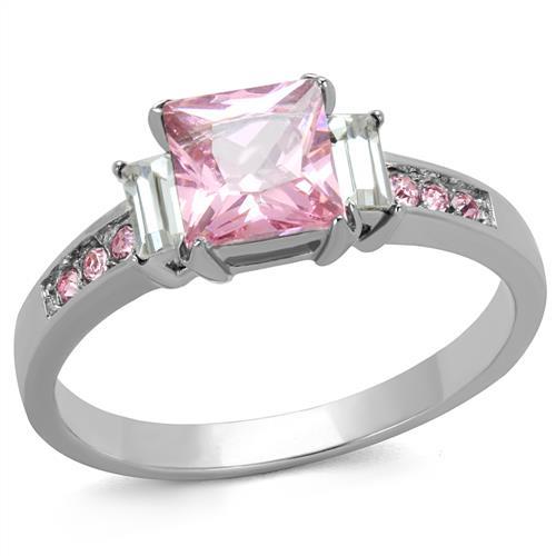 MT9612 - High polished (no plating) Stainless Steel Ring with Beautiful Crystals in Rose- Pink Ice Newest October Birthstone