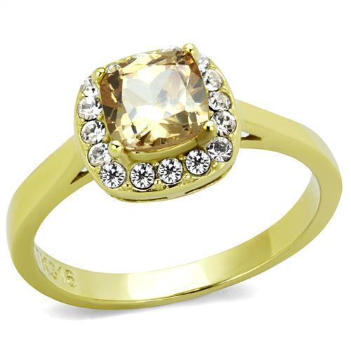 MT3712 - IP Gold(Ion Plating) Stainless Steel Ring with Champagne/Citrine November Birthstone  - Newest - Petite