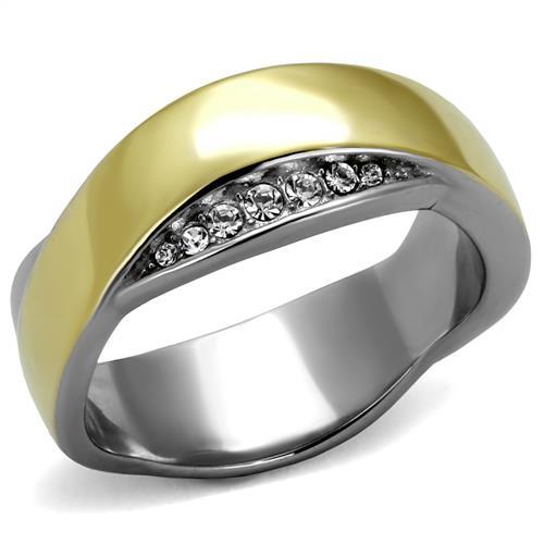 Stainless Steel Ring Two-Tone IP Gold (Ion Plating) Women Top Grade Crystal Clear Two Tone Newest