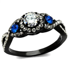 Load image into Gallery viewer, MT6822 - Two-Tone Black IP - Clear Crystals with Sapphire Accents - April Birthstone - February Birthstone

