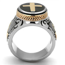 Load image into Gallery viewer, MT3262 - Two-Tone IP Rose Gold Stainless Steel Ring with Epoxy in Jet Men&#39;s Ring Cross
