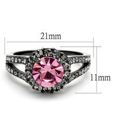 Load image into Gallery viewer, MT0862 - IP Light Black (IP Gun) Stainless Steel Ring with Top Grade Crystal in Light Rose Gunmetal Black Halo Light Rose Crystal Ring October Birthstone
