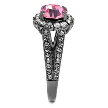 Load image into Gallery viewer, MT0862 - IP Light Black (IP Gun) Stainless Steel Ring with Top Grade Crystal in Light Rose Gunmetal Black Halo Light Rose Crystal Ring October Birthstone
