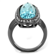 Load image into Gallery viewer, MT4082 - Sea Blue Crystal Gun Metal Stainless Ring December Birthstone March Birthstone
