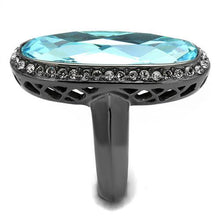 Load image into Gallery viewer, MT4082 - Sea Blue Crystal Gun Metal Stainless Ring December Birthstone March Birthstone

