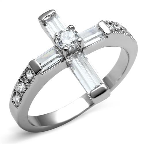 MT1782 - Cross Crystal Baguettes with Round Center Stone - April Birthstone