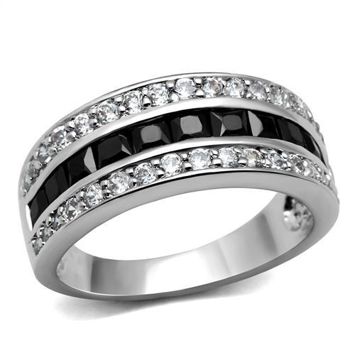 MT2782 - High Polished- Pave- Black Diamond with Double Crystal Band