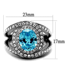 Load image into Gallery viewer, MT0092 - Sea Blue March Birthstone Ring - Large Oval Center Crystal with Mystic Swirl Rows Encompassing Stone
