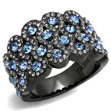 Load image into Gallery viewer, MT1113 - Aqua Marine Black Ion Stainless Steel Cluster Ring Newest March Birthstone
