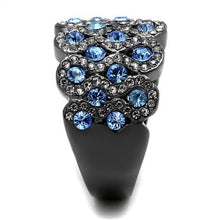 Load image into Gallery viewer, MT1113 - Aqua Marine Black Ion Stainless Steel Cluster Ring Newest March Birthstone
