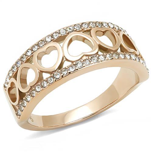 MT4913 - IP Rose Gold(Ion Plating) Stainless Steel Ring with Top Grade Crystals in Clear Lovely Heart Band Ring - April Birthstone