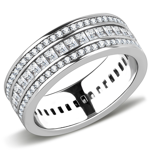 MT5343 - Baguette and Round Cut Clear Triple Eternity Band - Antique - Newest - April Birthstone